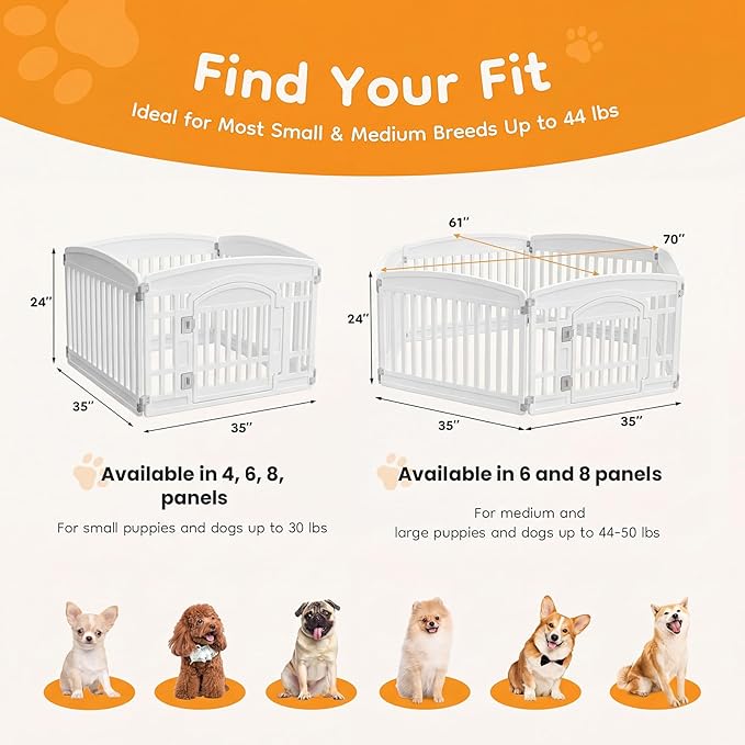 NEWBULIG Dog Playpen 4-Panel, 24IN Puppy Playpen, Stable Dog Play Pen Indoors/Outdoor with Secure Locking Door, Plastic Pet Fence for Small & Medium Dogs