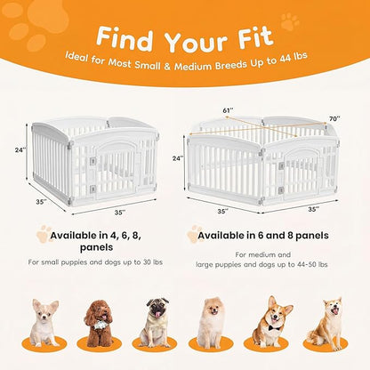 NEWBULIG Dog Playpen 4-Panel, 24IN Puppy Playpen, Stable Dog Play Pen Indoors/Outdoor with Secure Locking Door, Plastic Pet Fence for Small & Medium Dogs