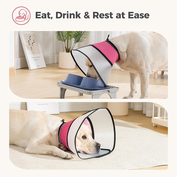 Avont Dog Cone Collar After Surgery, Alternative Adjustable Elizabeth Cone for Medium Large Dogs, Comfy Breathable Pet Recovery Collar to Stop Licking -Pink(M)