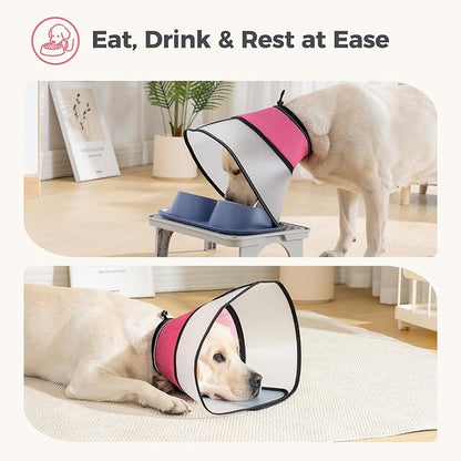 Avont Dog Cone Collar After Surgery, Alternative Adjustable Elizabeth Cone for Medium Large Dogs, Comfy Breathable Pet Recovery Collar to Stop Licking -Pink(XL)