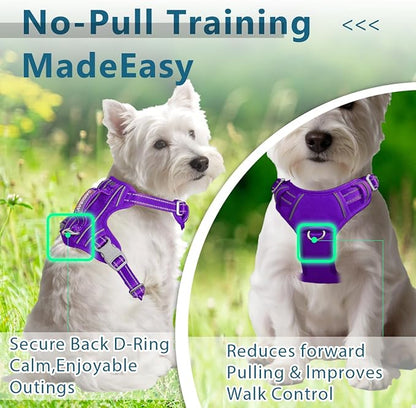 BARKBAY Dog Harness No Pull Oxford with ID Tag Pocket - Heavy Duty, Reflective, Easy Control for Large Dogs(Purple Oxford,S)