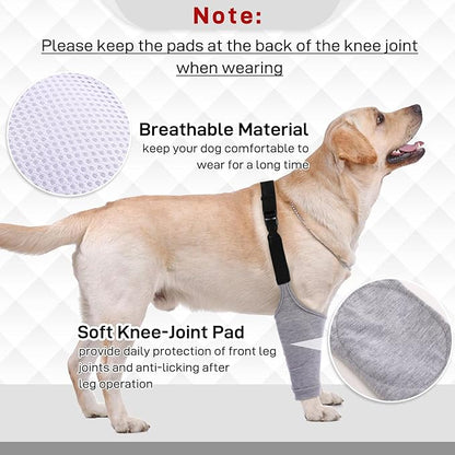 Dog Recovery Suit for Front Legs, Dog Recovery Sleeves After Surgery with Elastic Band, Soft Protective Elbow Braces for Medium Large Dogs, Cone Collar Alternative to Stop Licking Leg Wounds,Grey,L