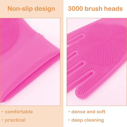 Pet Grooming Gloves, Dog Bathing Gloves with High-Density Teeth, Heat Resistant Silicone Cat Hair Remover with Enhanced Five Finger Design, Bathing and Massaging for Dogs and Cats (Pink)