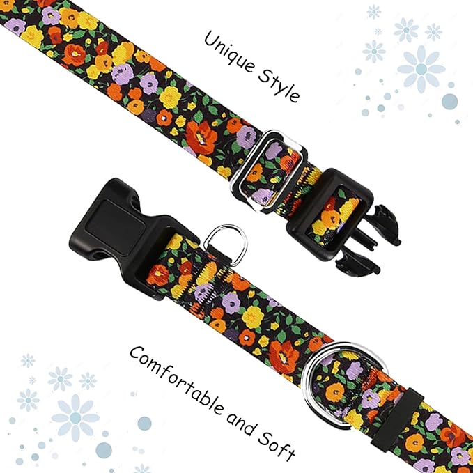 Martingale Collar with Buckle Adjustable Nylon Training No Pull Dog Collars for Large Dogs (Orange Floral, Large)