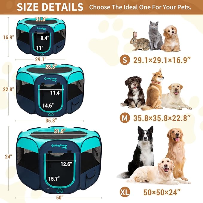 KingCamp Dog Playpen, Portable Foldable Cat Kitten Puppy Tent Crates 29"/36"/50" Pop Up Pet Playpen with Zippered Bottom & Cover for Indoor Outdoor Use (Medium, Green)