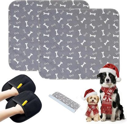 2PC Puppy Pads with Pheromones, Washable Puppy Pee Pads for Dogs Reusable Puppy Pads for Dogs and Cats - Leak & Odor Proof, Non-Slip Base Training Pads for Home & Travel(with Pet Hair Removal Gloves)