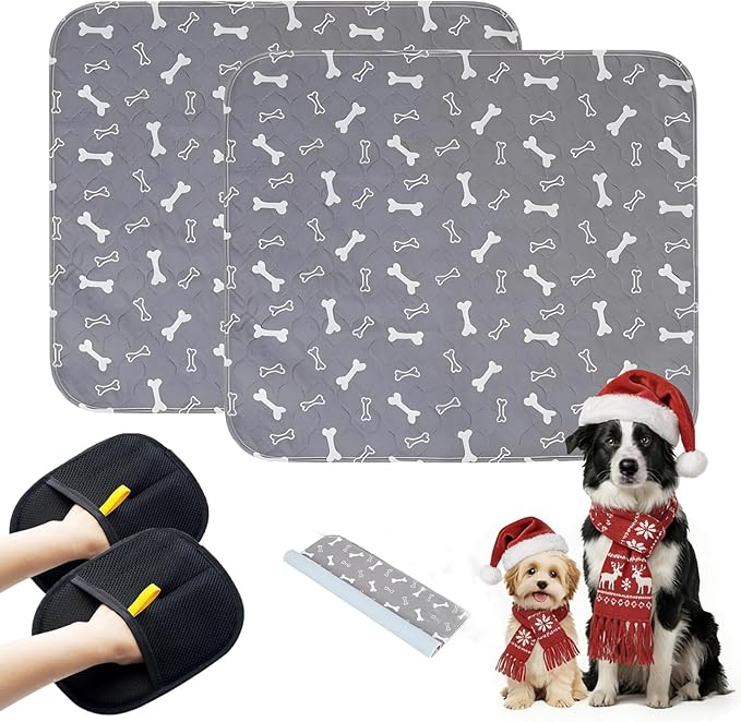 2PC Puppy Pads with Pheromones, Washable Puppy Pee Pads for Dogs Reusable Puppy Pads for Dogs and Cats - Leak & Odor Proof, Non-Slip Base Training Pads for Home & Travel(with Pet Hair Removal Gloves)