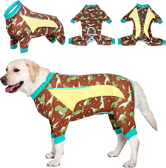LovinPet Dog Recovery Suit for Large Medium Dogs - Dog's Bodysuit Wound Protective Surgical,E-Collar Alternative Recovery Bodysuit for Abdominal Wounds After Surgery Anti-Licking,Dinosaur,Green,XL
