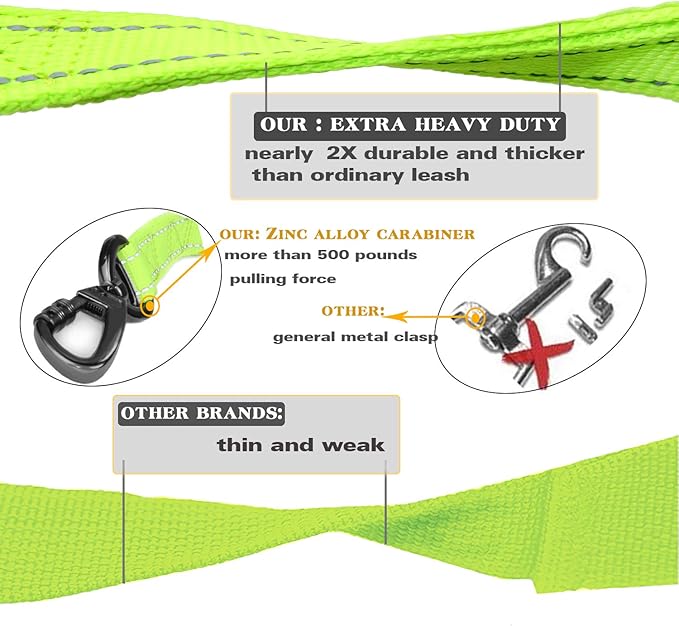 No-Pull Shock Absorbing Bungee Leash for Large Dogs, 4-6 FT Heavy Duty Dog Leash with Traffic Handle & Seat Belt Buckle, Reflective, Up to 150 Lbs