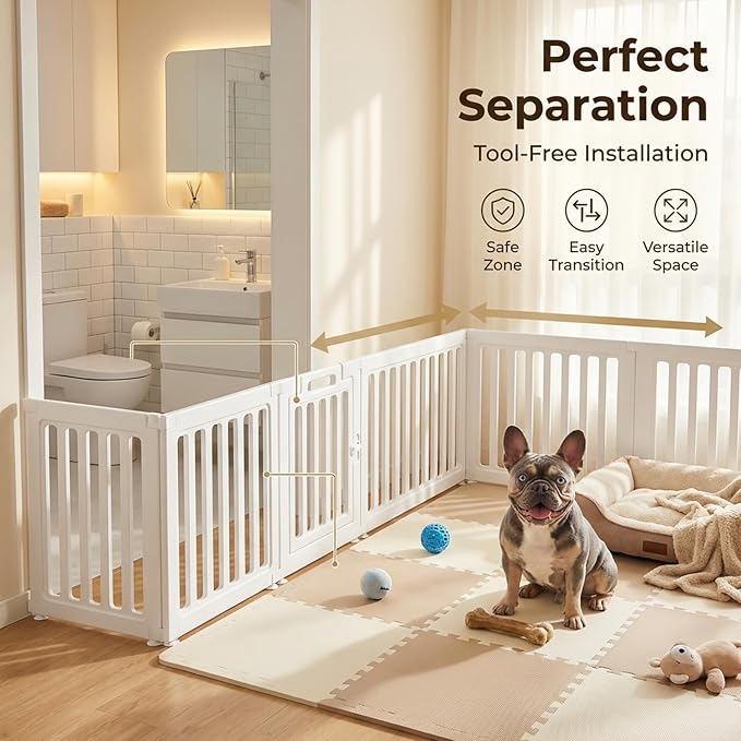 Dog Playpen with Door, Portable Large Puppy Playpen for Indoor & Outdoor Use, Tool-Free Assembly Modern Pet Play Pen for Dogs, Cats & Small Animals