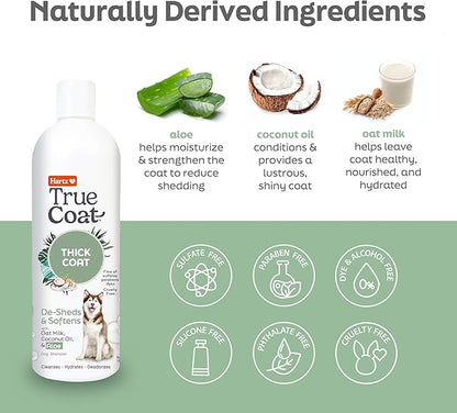 Hartz True Coat Thick Coat Dog Shampoo, 5 in 1 De‑Sheds & Softens with Oat Milk, Coconut Oil & Aloe, 16 oz