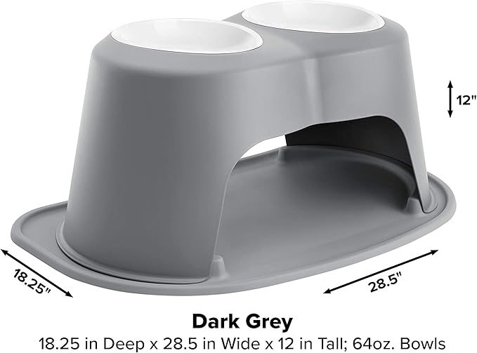 WeatherTech Double High Pet Feeding System w/Plastic Dog/Cat Bowls - 12" High Stand Dark Grey (PDHC6412DGDG)