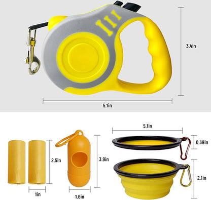 Retractable Dog Leash Automatic Telescopic Tractor Dog Tape, Pet Tape 10/16 FT Durable and Convenient, with Folding Bowl, Dispenser, Rubbish Bags, Suitable for Small and Medium Dogs
