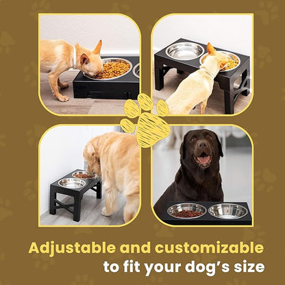 Premium Stainless Steel Dog Bowl with Non-Splash Water Bowl | Adjustable Height for Comfort
