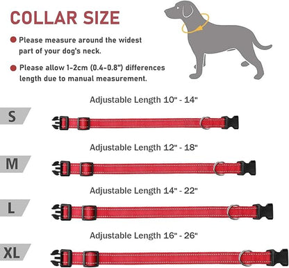 Reflective Dog Collar with Buckle Adjustable Safety Nylon Collars for Small Medium Large Dogs, Red XL
