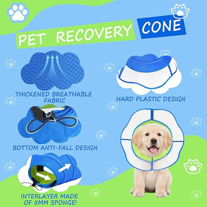 Dog Cone,Agemin Recovery Collar Cone Medium(Neck:11.8-13.4in),Thickened Farbic Soft and Comfortable Anti-Licking,Suitable for Dog Wound Care,Postoperative Use