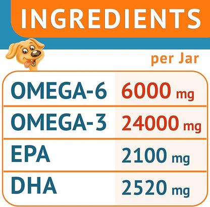 Omega 3 Alaskan Fish Oil Treats for Dogs (360 Ct) - Dry & Itchy Skin Relief + Allergy Support - Shiny Coats - EPA&DHA Fatty Acids - Natural Salmon Oil Chews - Alaskan Salmon Flavor