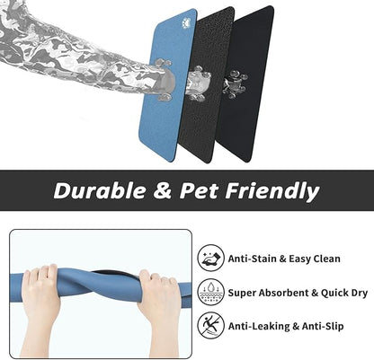 HotLive Dog Food Mat - Absorbent Cat Mat for Food and Water, No Stains Pet Feeding Bowl Mat, Easy to Clean Pet Placemats, Quick Dry Dog Water Dispenser Mat for Messy Drinkers | Paw Blue 18"x34"