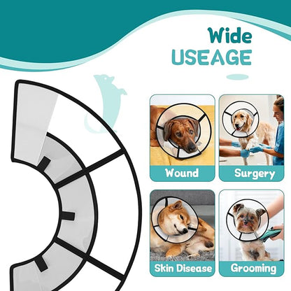 Dog Cone Collar After Surgery to Stop Licking, with Soft Waterproof Liner, Transparent PVC, for Large Medium Dogs, Elizabeth Neck Recovery Collar ALtermative(XL,Grey)
