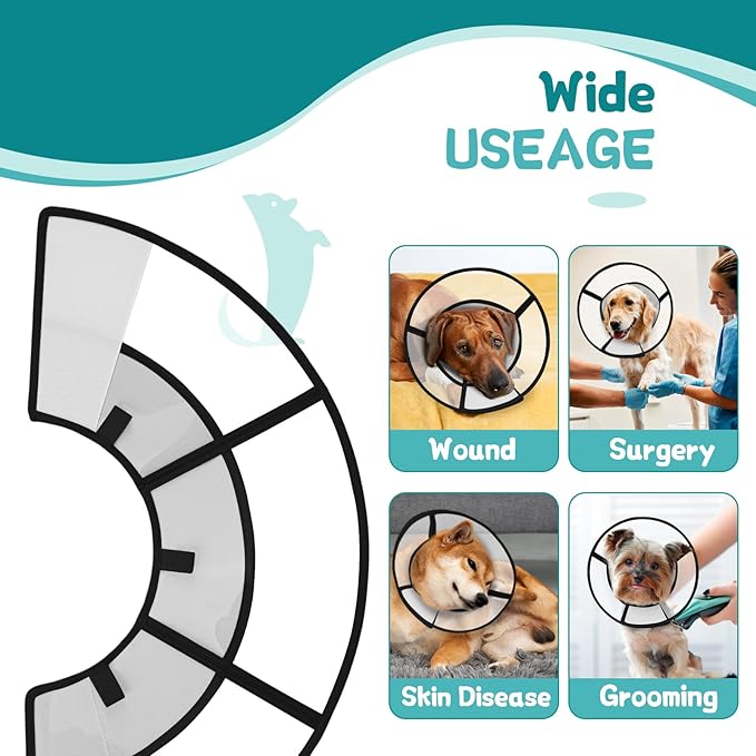 Dog Cone Collar After Surgery to Stop Licking, with Soft Waterproof Liner, Transparent PVC, for Large Medium Dogs, Elizabeth Neck Recovery Collar ALtermative(2XL,Grey)