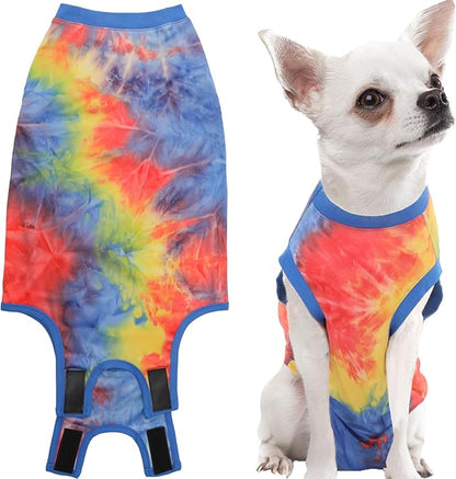 Dog Surgery Recovery Suit - Female Spay & Male Neuter Onesie, Cone Alternative Pet Surgical Shirt (Tie-dye Blue, XS)