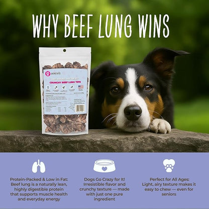 Pawsomely Healthy Crunchy Beef Lung Tips for Dogs – Natural Single-Ingredient Air-Dried Treat, High-Protein/Low Fat & Grain-Free, Made in USA - 3.5 oz