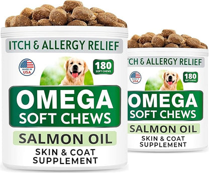 BARK&SPARK (Pack of 2) Omega 3 for Dogs - 360 Fish Oil Chews for Dog Shedding, Skin Allergy, Itch Relief, Hot Spots Treatment - Joint Health - Skin & Coat Supplement - EPA&DHA Fatty Acids - Salmon Oil