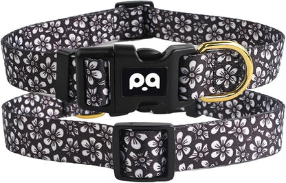 QQPETS Adjustable Soft Dog Collar: Print Flower Pink Multicolor Cute Patterns for XS Small Medium Large Pet Girl Boy Puppy Walking Running Training