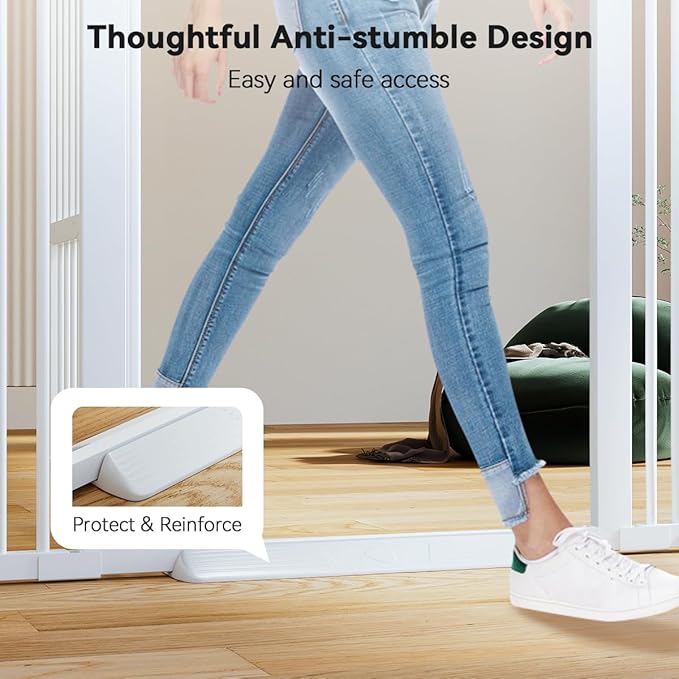 COMOMY 55.1" Extra Tall Pet Gate for Cats, Extra Wide Cat Gate with Adjustable Cat Door, Pressure Mounted Easy Walk Through Pet Gate with Door for Stairs, Doorways, Kitchen(White, 29.5-40.6")