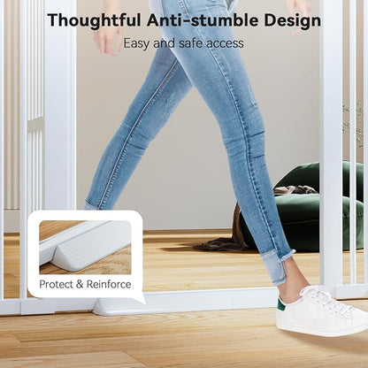 COMOMY 55.1" Extra Tall Pet Gate for Cats, Extra Wide Cat Gate with Adjustable Cat Door, Pressure Mounted Easy Walk Through Pet Gate with Door for Stairs, Doorways, Kitchen(White, 29.5-40.6")