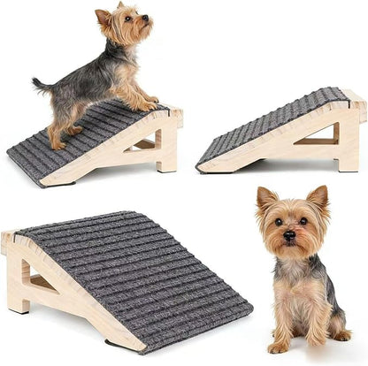 2-Pack Dog Ramp Stairs for Pets ups to 170lbs, Durable Anti-Slip Carpet Surface, Wooden Low-Angled Pet Ramp Assist for Injured & Aged Pets, Stairs Ramp for Small Dogs, No Assembly（Natural Solid Wood）