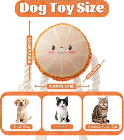 Squeaky Dog Toys Rope Dog Toys to Keep Them Busy - Tug of War Dog Toy for Boredom Plush Interactive for Small Medium Dogs-Orange