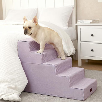 EHEYCIGA Dog Stairs for High Bed 22.5" H, 5-Step Dog Steps for Bed, Pet Steps for Small Dogs and Cats, Non-Slip Balanced Pet Ramp Indoor, Lilac