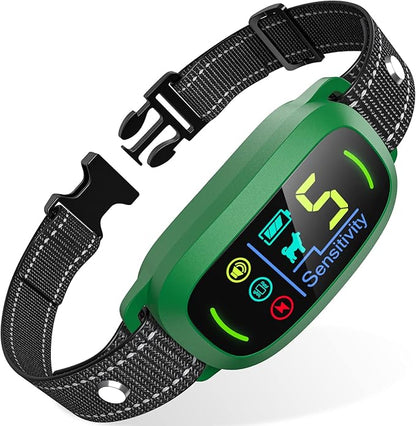 Dog Bark Collar, Rechargeable Smart Collar, Anti Barking Training Collar with 5 Adjustable Sensitivity Beep Vibration, Bark Collar for Large Medium Small Dogs (Green)