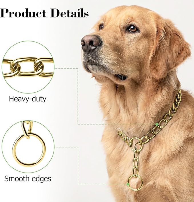 Chain Collar for Small Dogs, Metal Slip Link Training Heavy Duty Dog Choker Collar Martingale Puppy Collars for XS Small Medium Large Big XL Breed Dogs (Gold, XS(Neck Max 12inch) D2.0mm)