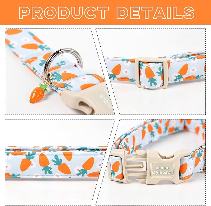 Unique style paws Dog Collar Plastic Buckle with Pendant Puppy Collar for Easter Flower Carrot for Small Medium Large Boys Girls Dogs