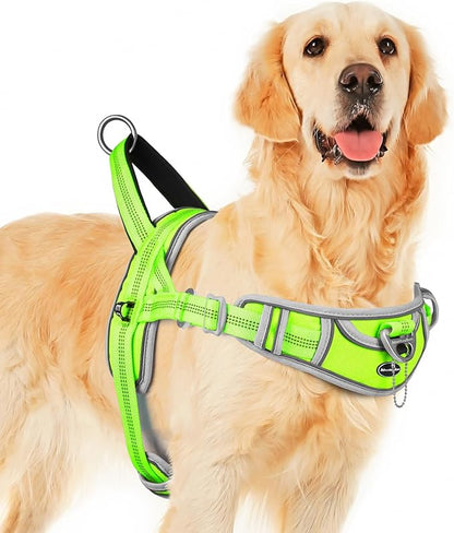 ADVENTUREMORE Medium Dog Harness - No Pull, Adjustable Reflective Vest with Front Clip Handle for Training & Walking - M Green