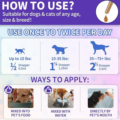 WEALLIN Flea and Tick Prevention Support for Cats and Dogs Natural Flea Treatment Drops with Multivitamin for Pets Oral Natural Supplement Flea and Tick Treatment Drops for All Breeds and Ages