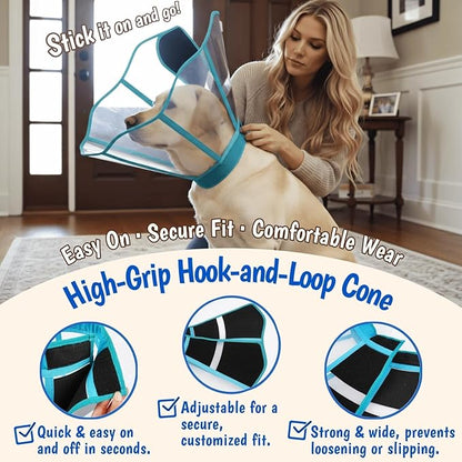 Comfy Dog Cone Collar for Dogs to Stop Licking, Soft Transparent E Collar for Small Dogs After Surgery, Extra-Long Recovery Cones, Durable & Easy-Clean Pet Neck Collar, Lightweight Cone(Blue-Green, S)