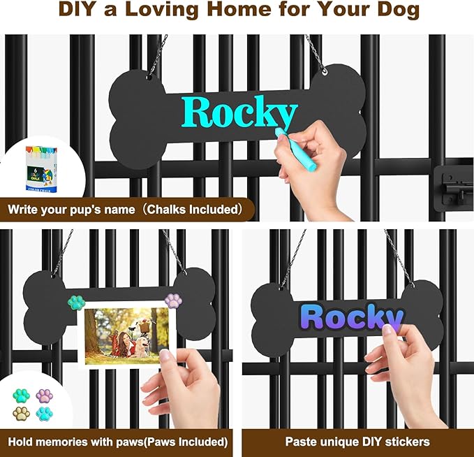 Easycom 43" Dog Crate Furniture Foldable, No Assembly Decorative Dog Kennel Indoor, XL Dog Crates for Large Dogs (60-80 lbs), Wooden Dog Cage with Adjustable Bowls and Name Tag, Rustic Brown