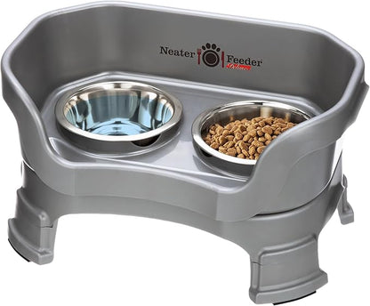 Neater Feeder Deluxe Mess-Proof Elevated Cat Bowls, 2 Height Adjustable (6” & 7.5”) No-Spill Raised Cat Bowl Stand, Whisker Friendly Stainless Steel Dishes for Indoor Cats, Made in USA, Grey
