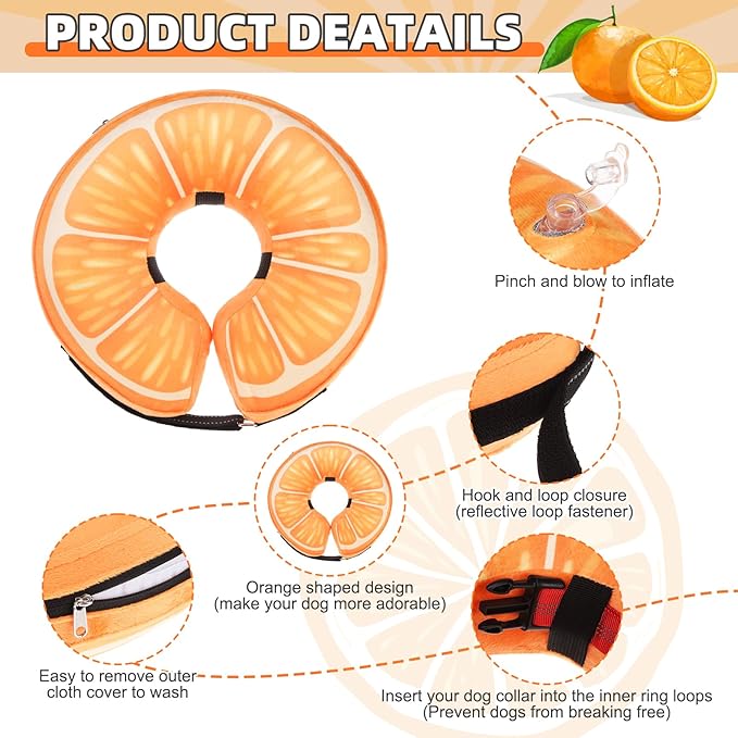 KOOLTAIL Inflatable Dog Cone Collar, Soft Donut E Collar for Dogs After Surgery to Stop Licking Enhanced Alternative, Blow Up Pet Neck Pillow Recovery Adjustable Cone for Dog Cat,Upgrade Size,Orange L
