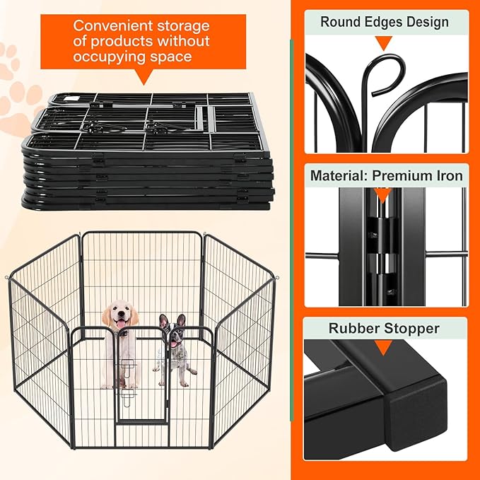 FDW Dog Playpen Dog Pen Dog Kennel 2 Panels 32 Inch Height Indoor Outdoor Folding Metal Portable Puppy Exercise Pen Heavy Duty Dog Fence for Yard Camping,Black