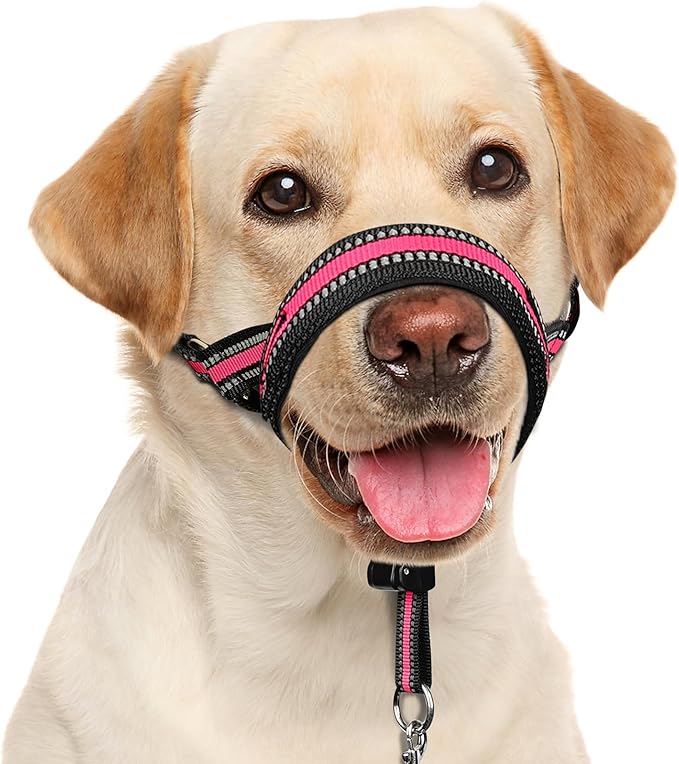 BARKLESS Soft Dog Head Collar, Patented Padded No Pull Head Halter, Training Nose Leash with Safety Link for Medium Large Dogs, Adjustable Muzzle Leash, Easy Control for Walking(Pink, XL)
