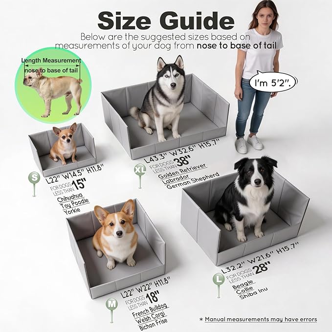HQ4US 4LEGS Dog Litter Box, Pee Pad Holder Foldable, 22''x 22'' Indoor Dog Potty Tray for Medium Dogs, High Walls, Seamless, No Assembly, Waterproof, Easy to Clean, No Spill,Portable for Travel