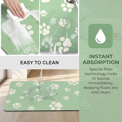 Pet Feeding Mat Dog Cat Food Mat Absorbent No Stains Quick Dry Rubber Bottom Anti-Slip Water Bowl Mats Easy to Clean for Indoor Pet Placemats Water Dispenser Mat
