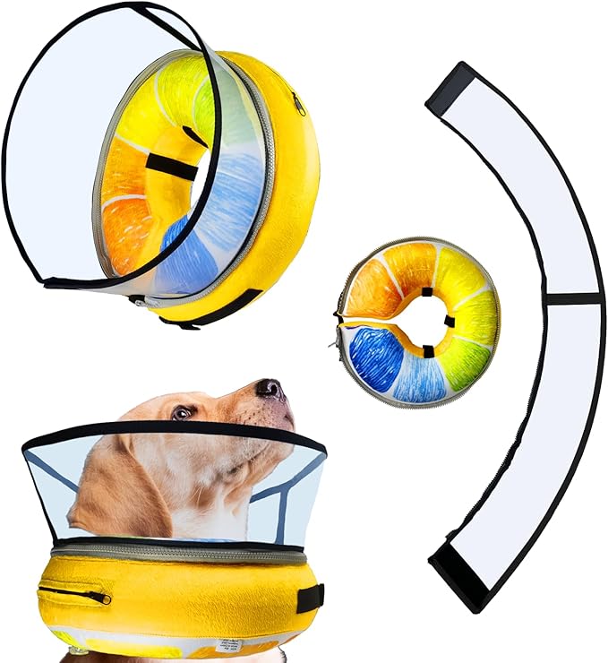 Ovatt PVC inflatable pet collar for small medium and large dogs after surgery ，Washable Dog Cone Collar w/Removable Hard Cone for Dogs After Surgery (Orange, L)