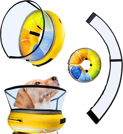 Ovatt PVC inflatable pet collar for small medium and large dogs after surgery ，Washable Dog Cone Collar w/Removable Hard Cone for Dogs After Surgery (Orange, L)