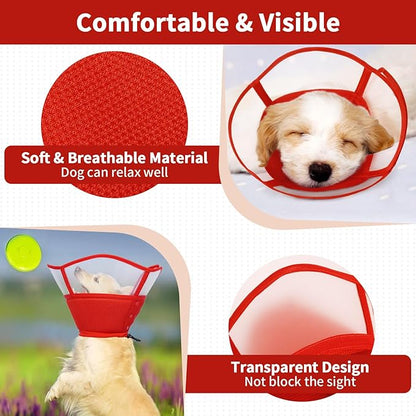 Allroaring Dog Cone Collar After Surgery, Soft Dog Cones for Large Dogs, Breathable Pet Elizabethan Collar Dogs Recovery Cone to Stop Licking Protective Wound Lightweight E-Collar, Red XL