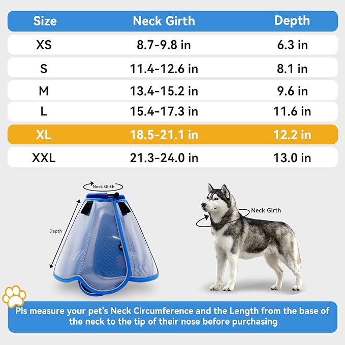 Upgraded Dog Cone Collar for Large Medium Dogs, Soft Dog Cone with Double-Layer Design, Adjustable Pet Recovery Collar for Dogs After Surgery, Elizabethan Collar (XL, Blue)